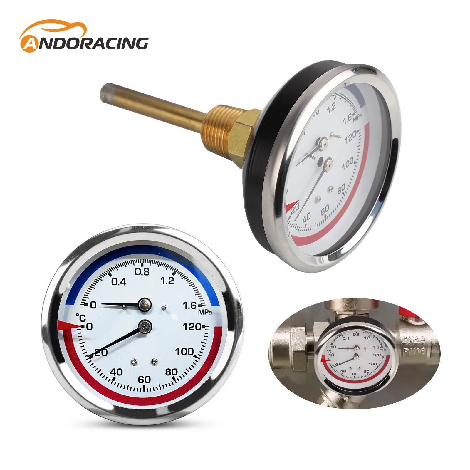 

Car 84mm 1/2NPT water temp gauge Compact 0-1.6 Mpa 0-120C Thermo-manometer Temperature Pressure Gauge Mearsuring Suitable for RV