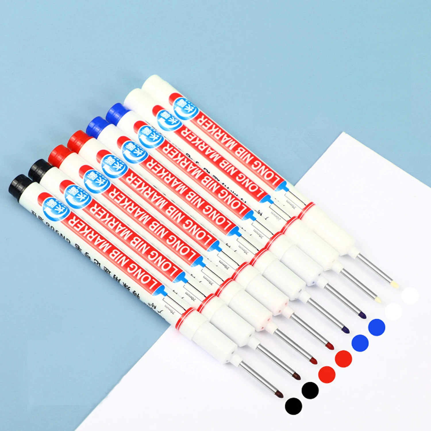 8-Piece Set: 20mm Deep Hole Long Tip Fine Nib Marker for Versatile Applications Including Waterproof Woodworking and More image 2