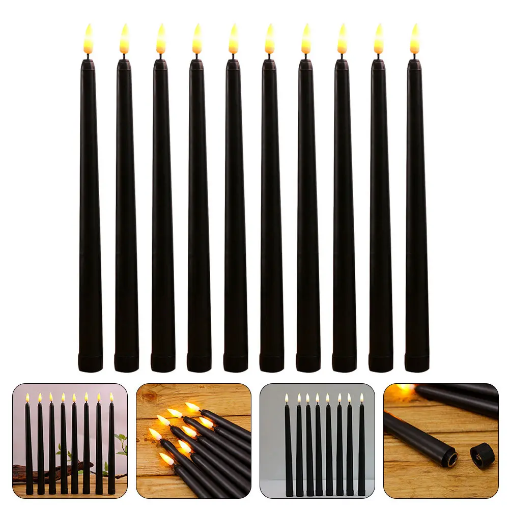 

10 шт. светодиодных конических свечей, без пламени, длинные, пластиковые, безопасные, идеально подходят для Хэллоуина, Рождества, свадеб и вечеринок