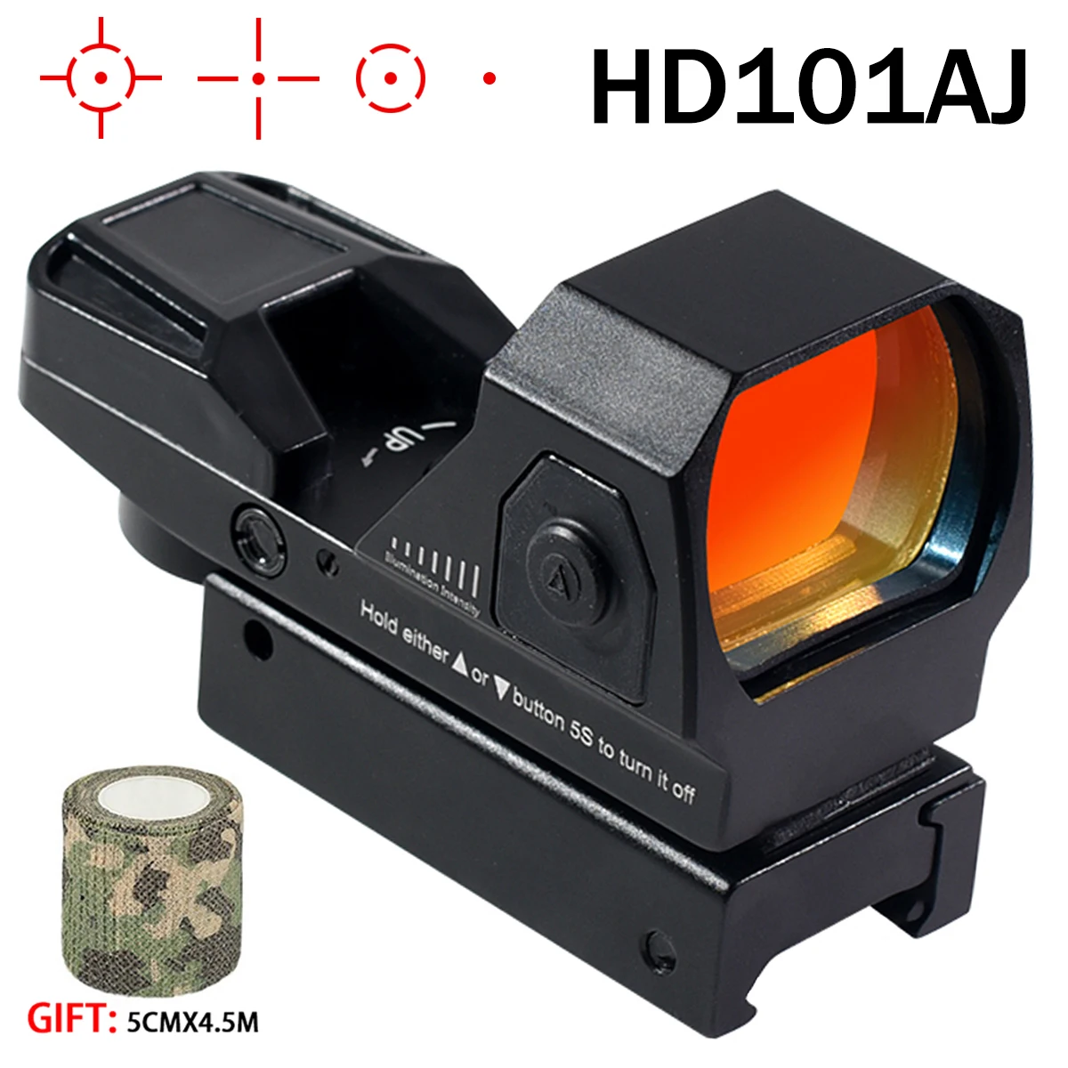 

HD101AJ Red Dot Sight Tactical Optics Sights Reflex 4 Reticle Red Collimator Fit 20mm Weaver Rail for Airsoft / Hunting Rifle