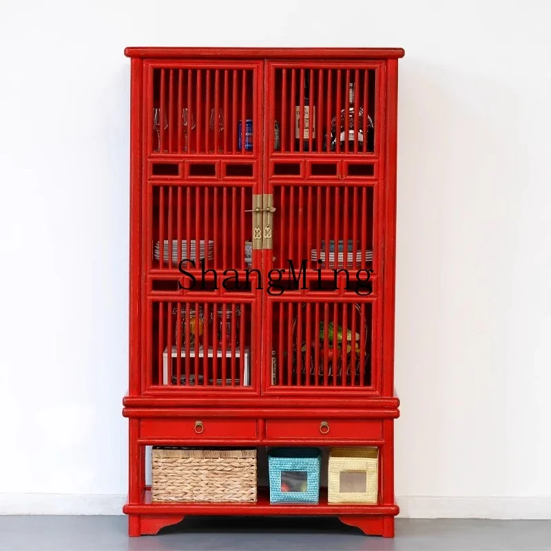 SM solid wood dining side cabinet simple modern Chinese furniture multi-functional floor display bookshelf