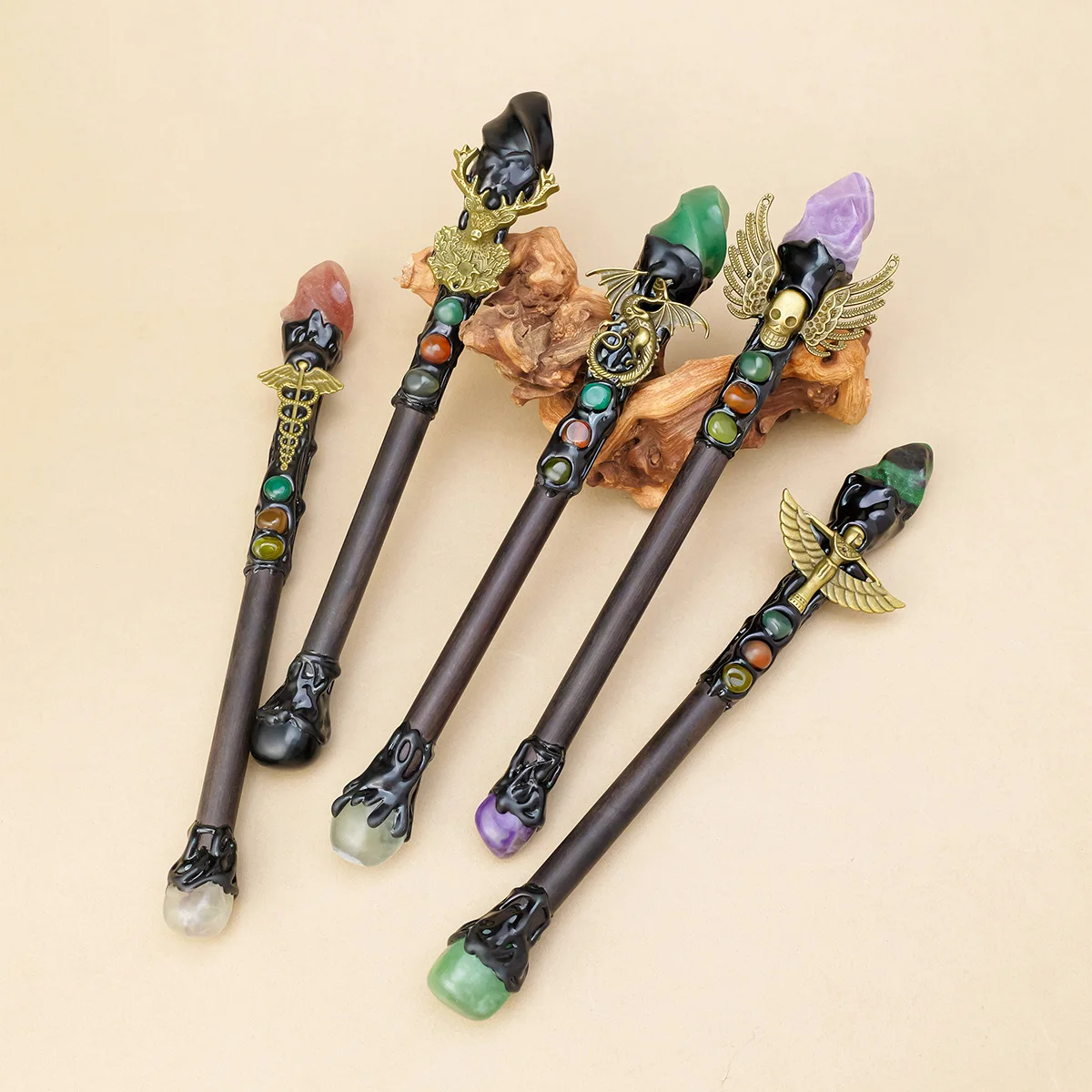 1pc Natural Crystal Torch Magic Wand Holiday Prop DIY Handmade Halloween Fairy Wand Staff Decoration