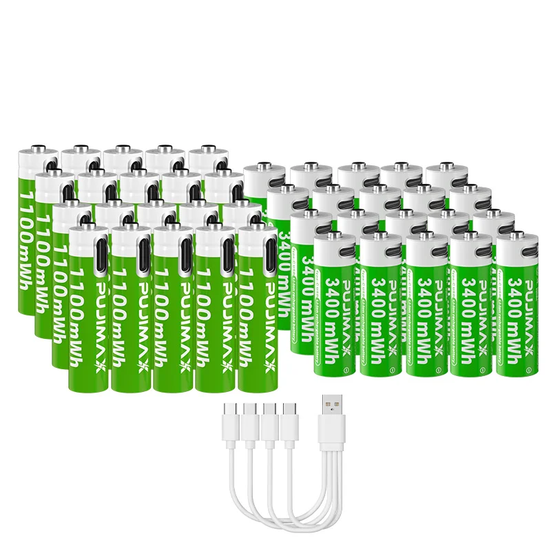 

PUJIMAX Fast charging AA 1.5V 3400mWh 1.5V AAA 1100mWh Rechargeable Battery lithium ion Battery USB Battery for Toys Keyboard