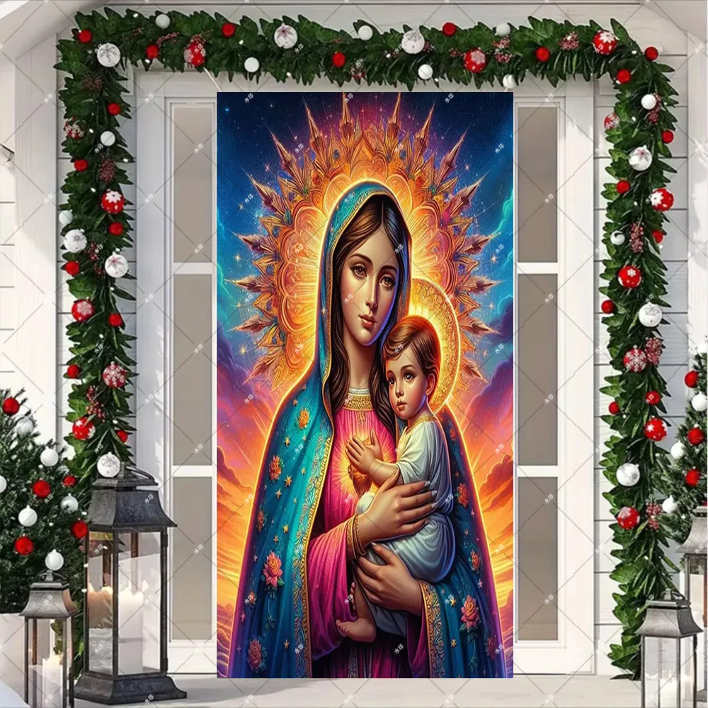 مريم العذراء الصليب المهد الطفل المسيحية الدين الانجيل سيدة غوادالوبي التمرير الجدار غطاء الباب راية ديكور المنزل
