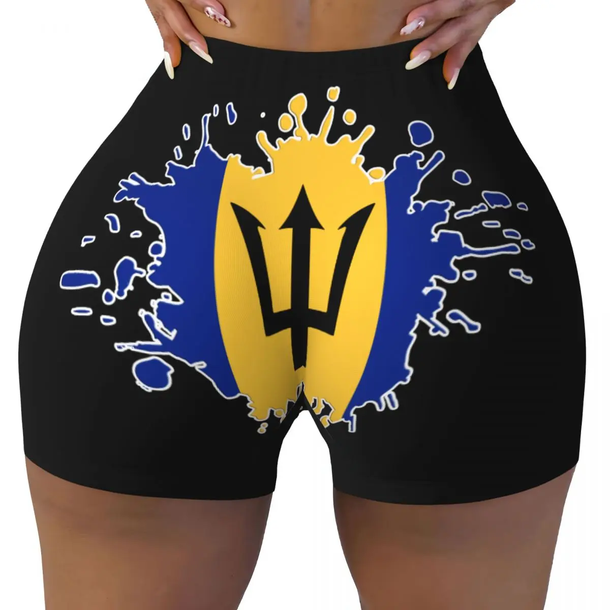 Sexy tight hip sports shorts Abstract Barbados Flag fitness women's comfortable yoga shorts