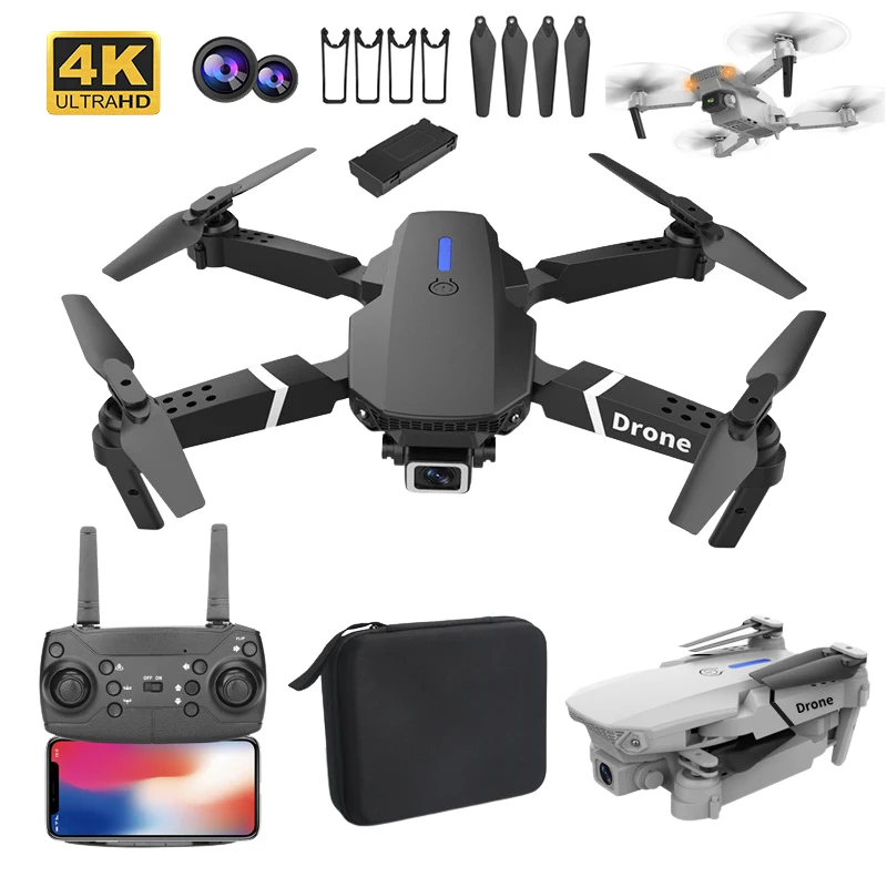 Drone quadricoptère giętkie E88 avec caméra HD grand kąt, WIFI FPV, caméra 4K, recandé de tenir RC, jouet cadeau, nouveau