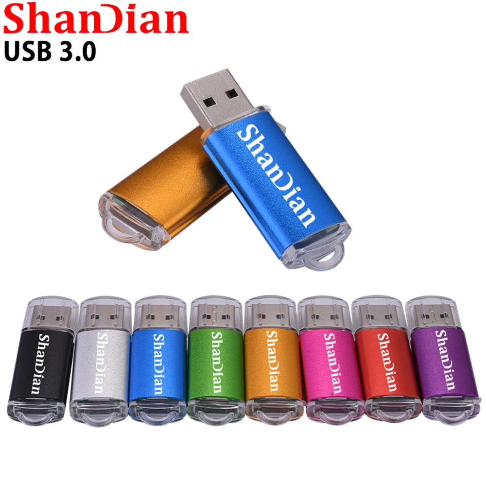 

SHANDIAN Plastic High Speed USB 3.0 Flash Drive Blue Mini Pen Drive Free Keychain 64GB Black Creative Business Gift Memory Stick