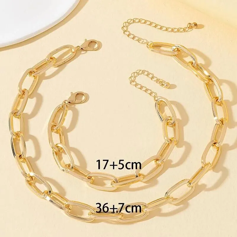 2 PCS Zestaw złotych łańcuszków Naszyjnik Bransoletka Zestaw Punk Bransoletka Duży łańcuszek Dubaj Afryka Zestaw biżuterii na imprezę Prezent dla kobiet — zdjęcie 6