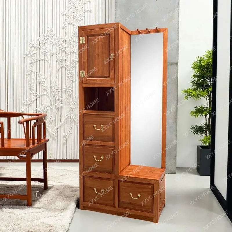 LAll solid wood foyer shoe cabinet modern entrance cabinet with coat rack integrated combination shoe changing stool storage