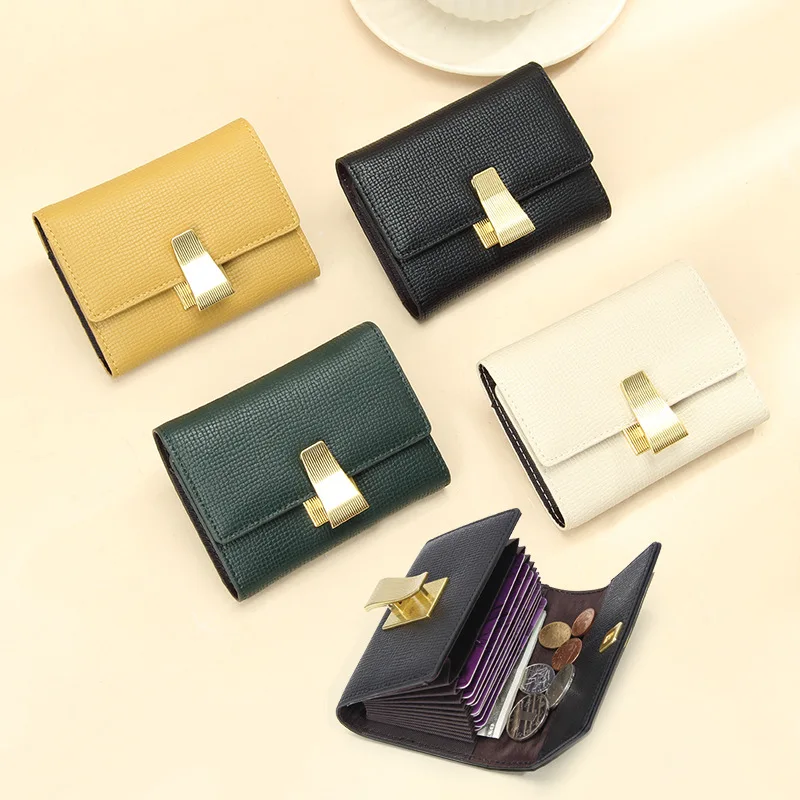 

New style genuine leather card holder, large capacity card slot, high-end card case, high-value lock organ small card holder