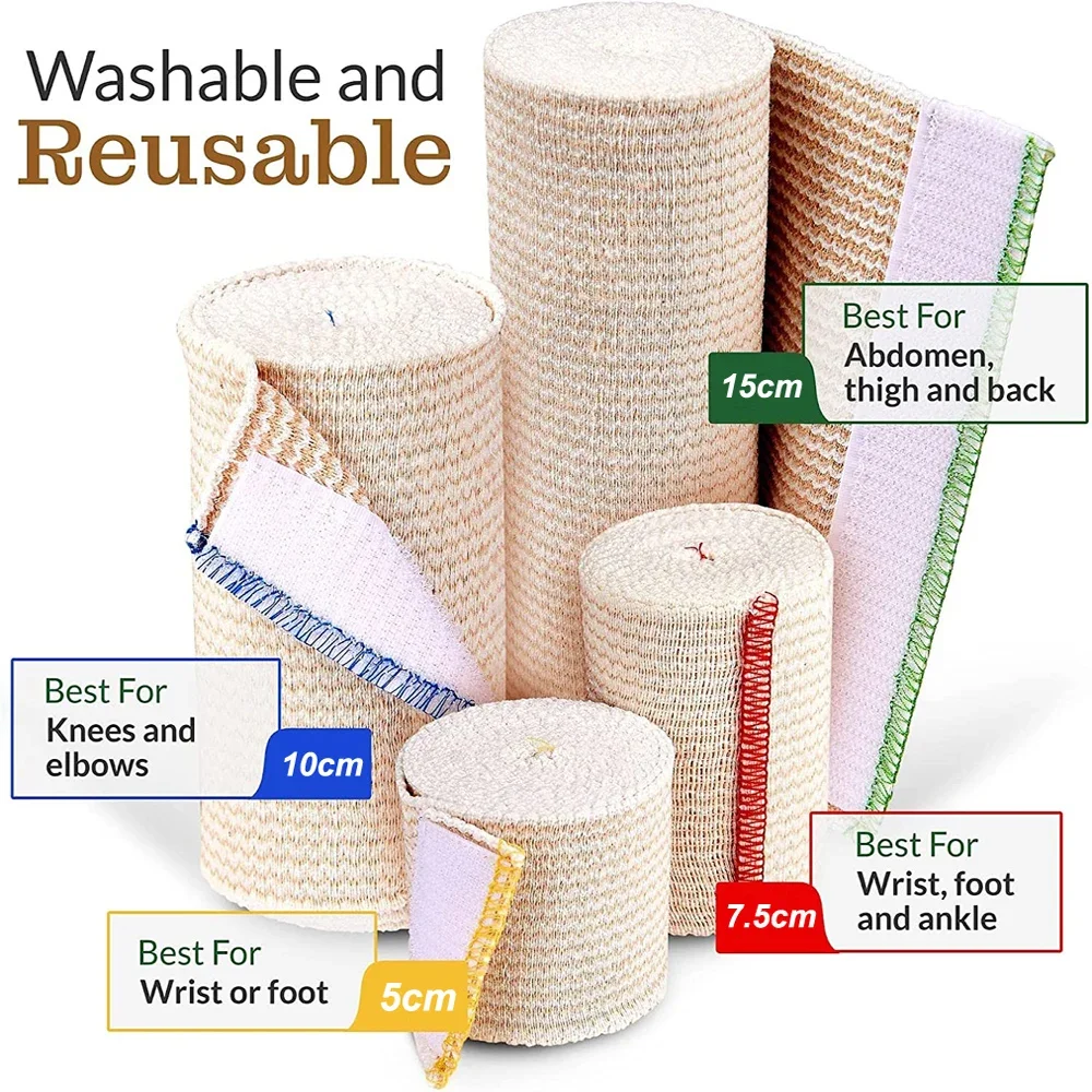 1 Roll Elastic Bandage Wrap Compression Bandage with Self-Closure - Ideal for Calf,Sports,Sprains,Strain,Wrist,Ankle,Foot,Hiking