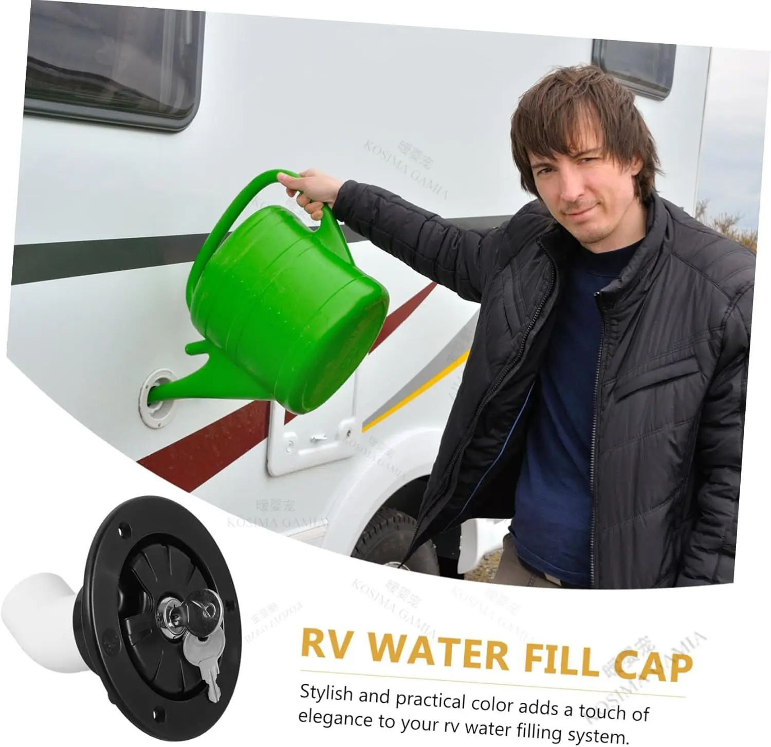 Black/White Round Gravity Water Inlet with Lock RV Accessories Caravan for RV Boat Camper Trailer Exterior Hatch Car Accessories