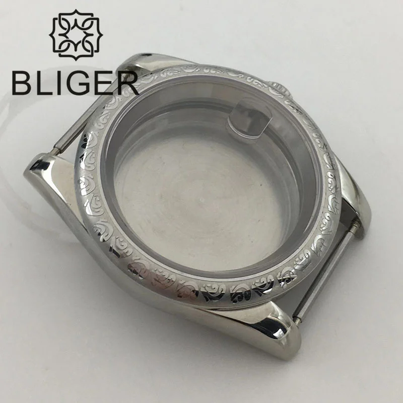 BLIGER 2023 New 39mm Watch Case Silver Stainless Steel Retro Cariving Abrazine Domed Bezel Sapphire Glass Fit NH35 Movements
