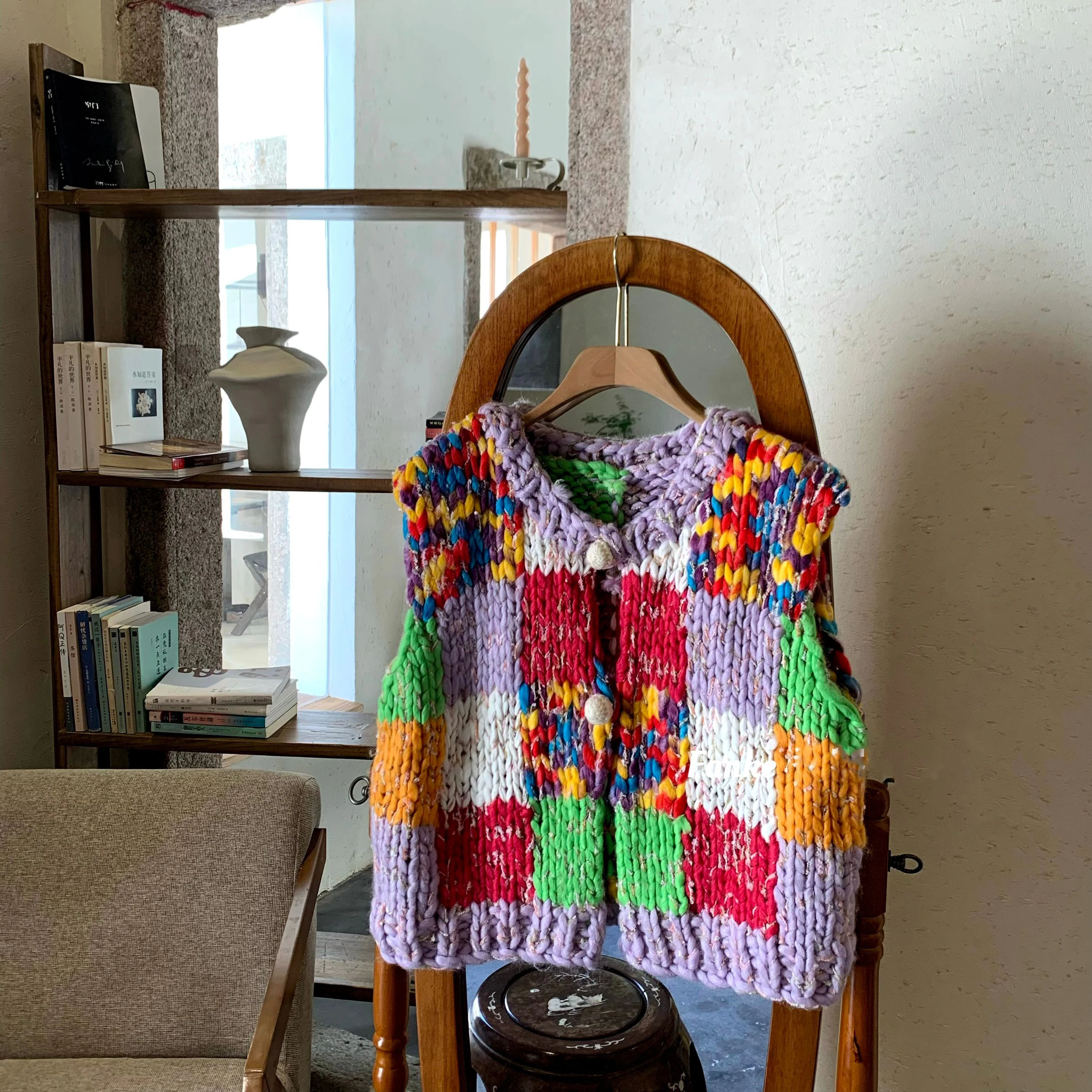 

Handmade Chunky Patchwork Colorful Vest Women Cottagecore Knitwear Dopamine Dressing Fashion