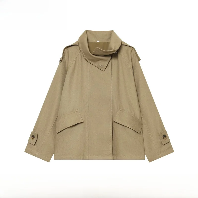 Early Autumn New Fashionable Workwear Parka Jacket Coat Women's Loose Fit Polyester Short Outerwear with Inner  Button ...