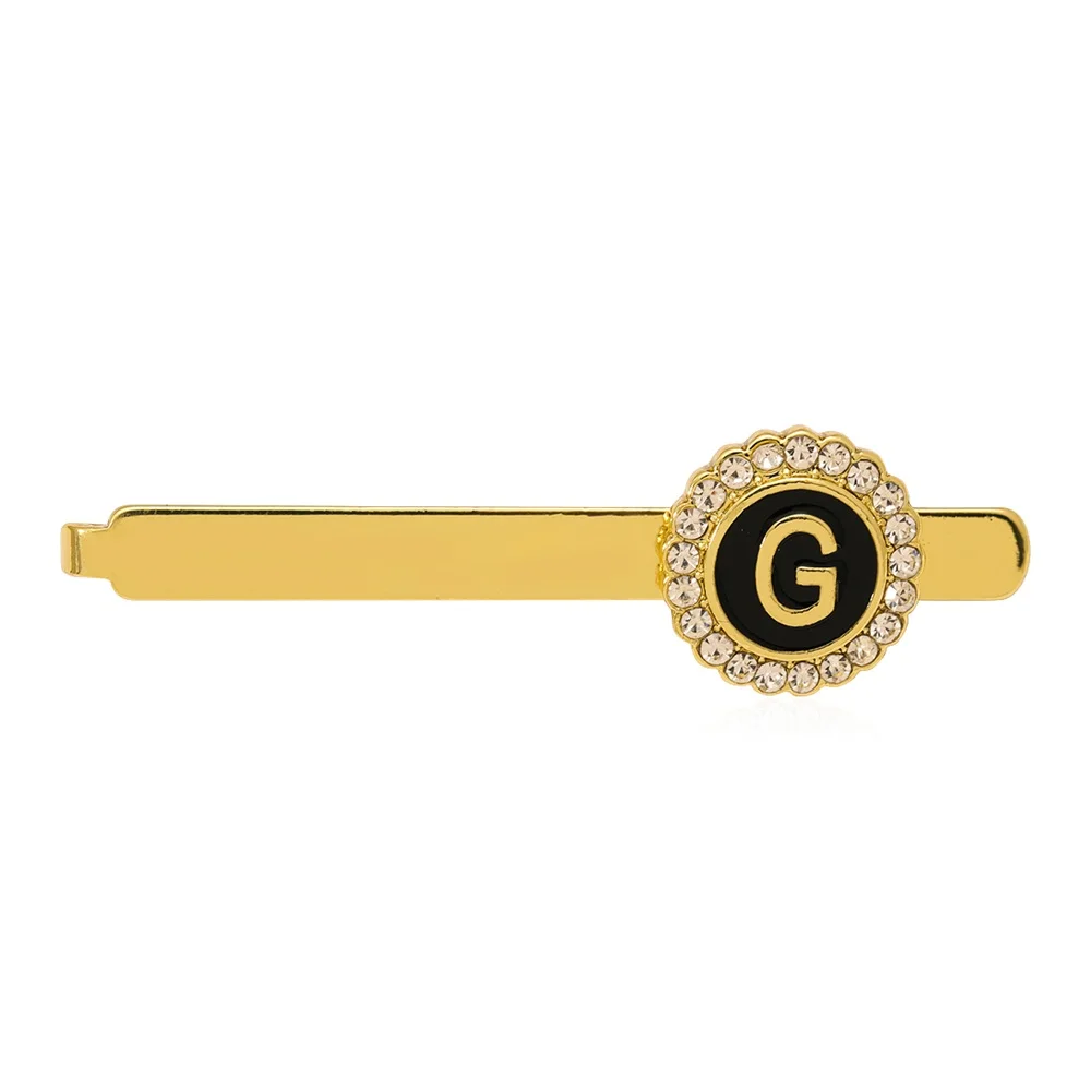 Krawattenklammer mit 26 Buchstaben, Hauptstadt-Anfang A-D-G-Z, mit Kristall um das Muster, goldene Farbe, für Männer und Jungen, geschäftlicher formeller Schmuck, Geschenk – Detail 7