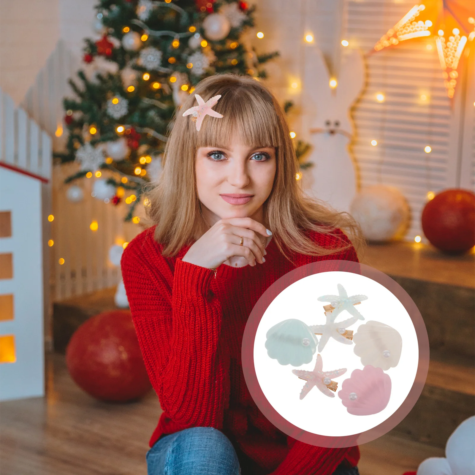 

6Pcs Seashell Star Hair Clips Set for Cute Mermaid Accessories Beach Party Decorative Hair Pins Seashell Hairclip