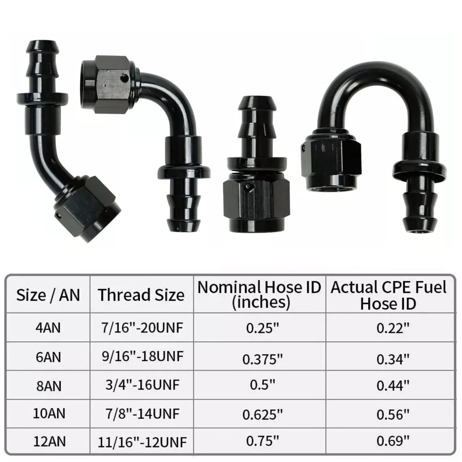 Push Lock Fuel Hose End Fitting AN4/AN6/AN8/AN10/AN12 Straight 45 90 180 for Fuel Gas Line Adapter End joint Gas pipe hot sale