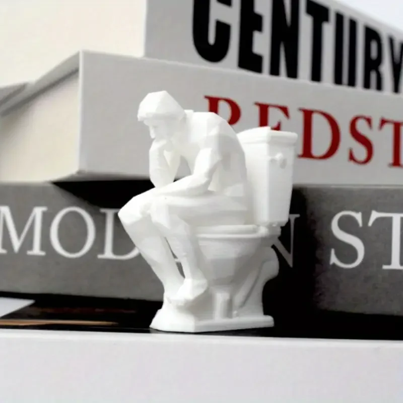 3D-gedruckte Denker-Statue, meditierende Figur sitzt auf der Toilette, lustiges Design, moderner minimalistischer Stil, Ornament, Heimbüro, Bücherregal, Desktop-Dekoration, Skulptur, ideal für