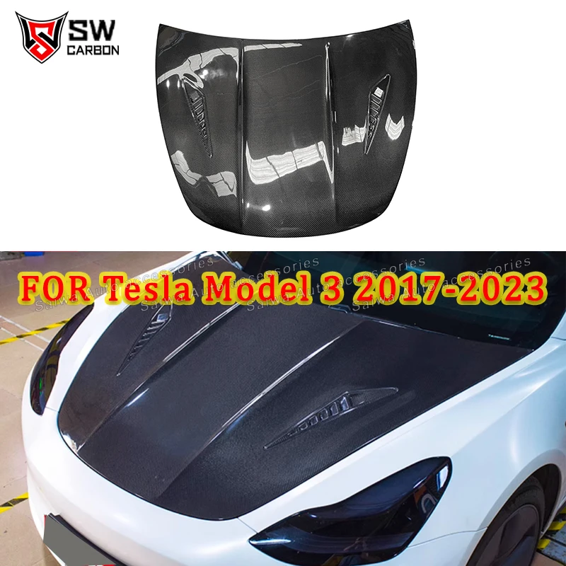 

Carbon Fiber Front Hood Cover for Tesla Model 3 C Style Front Bunper Engine Hood Bonnet Air Vent Hood Cover Bodykit