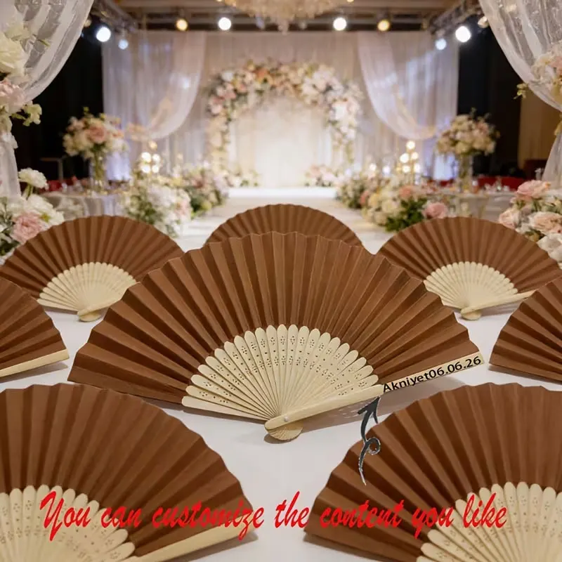 Personalized custom brown paper folding fan, wedding supplies solid-colored paper fan, souvenir, wedding party gift