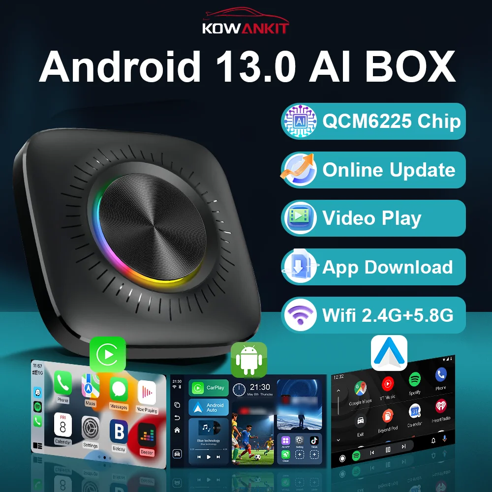 

KowanKit 2026 8+128G Android 13 Wireless Carplay AI Box Android Auto 3 in 1 Adapter Plug & Play Car TV Box Netflix Youtube