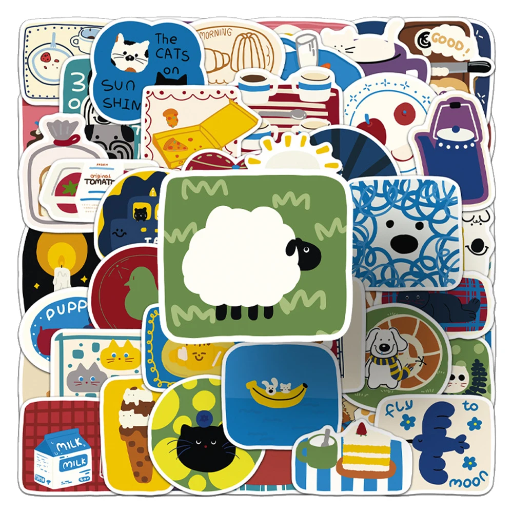 10/30/50pcs Ins Style Cute Cartoon Pattern Stickers Kawaii Animal Cat Dog Graffiti Decals DIY Fridge Scrapbook Phone Sticker Toy