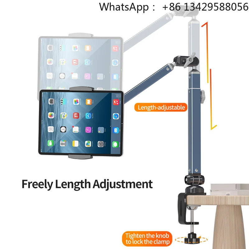 4-12.9 Inch Tablet Desktop Adjustable Metal Bracket 360° Rotation Lazy Stand Mobile Phone Clamp Holder for iPad and Smartphone