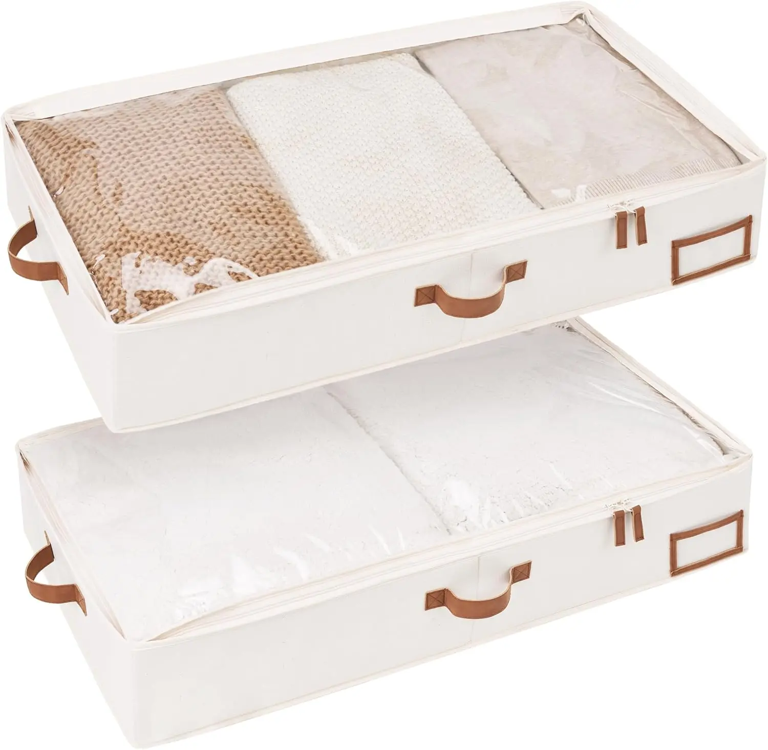 

Large Under Bed Storage Containers, 2 Pack Ultra-thick Fabric Bins with Handles and Label Holder for Clothes, Blankets