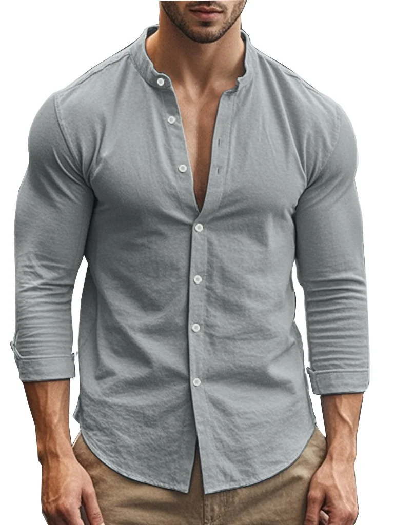 

Мужской повседневный Long Sve Pure Color irt Stand Fit Youth Faion Базовый цвет Мужской irt Удобный дышащий