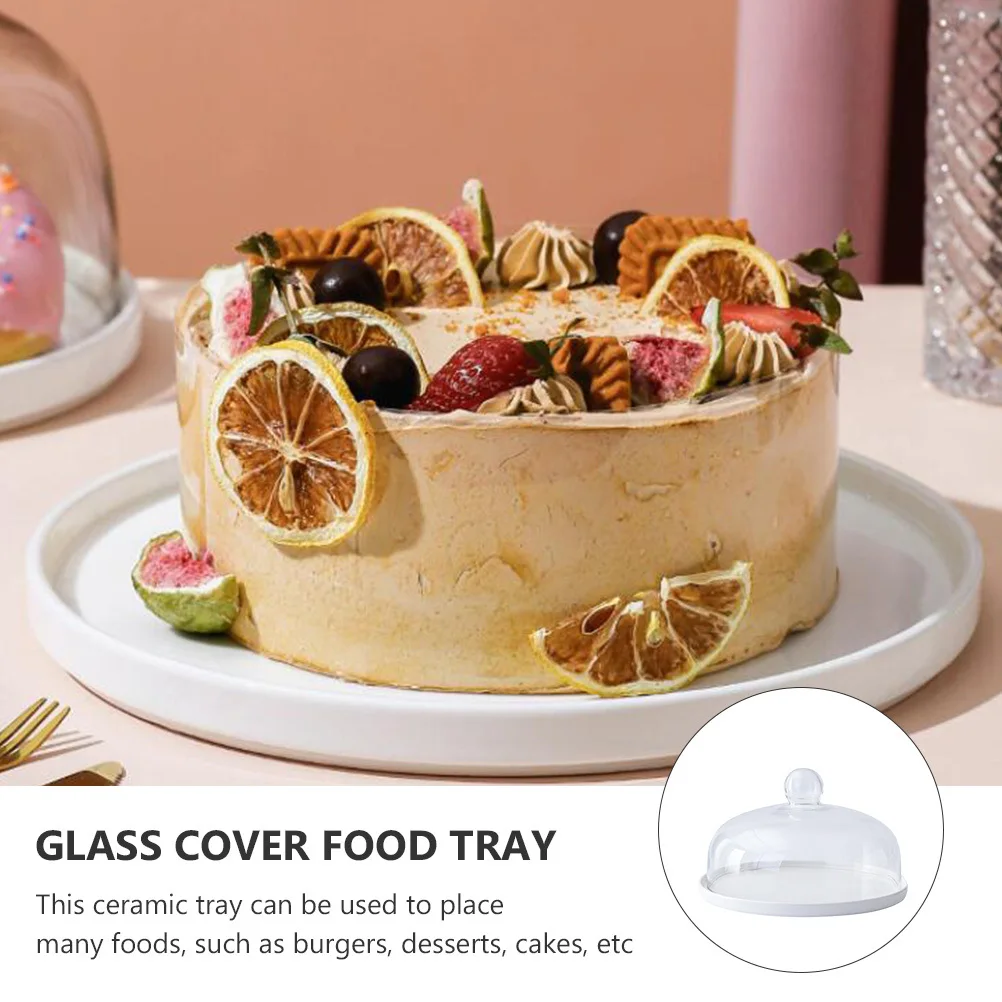 

Stylish Ceramic Cake Stand with Glass Cover for Birthday Pool Parties Food Cake Tray Dessert Plate with Lid