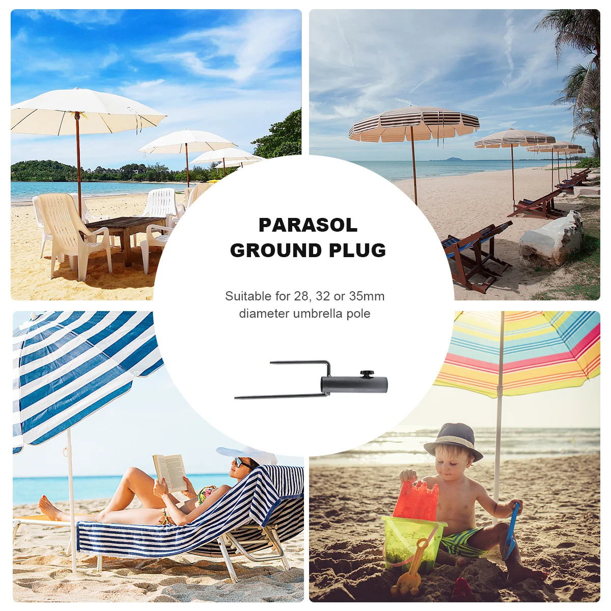 

Professional Beach Umbrella Holder Stand Compatible 28 32 35Mm Poles Screw Reinforced Ground Stake for Sand Grass