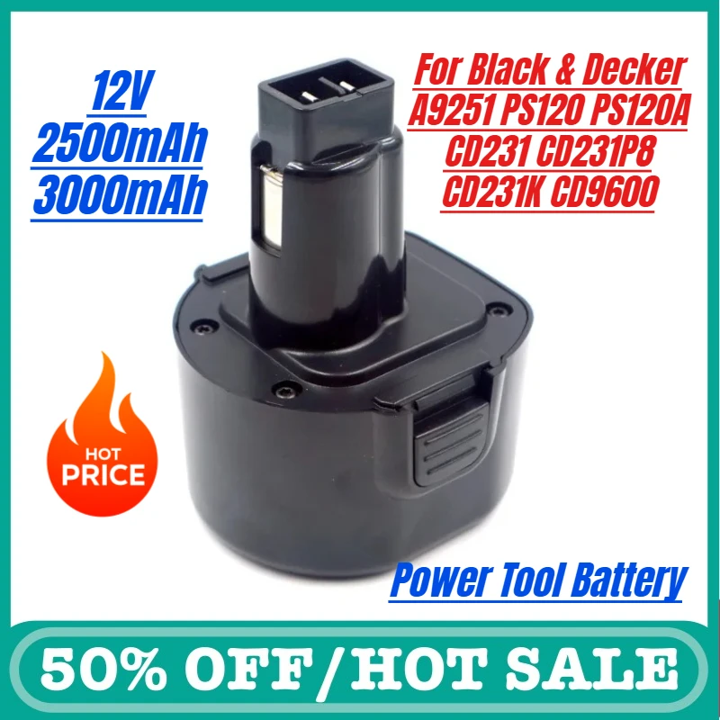 

2.5Ah/3.0Ah for Black & Decker A9251 PS120 PS120A CD231 CD231P8 CD231K CD9600 Power Tool Battery