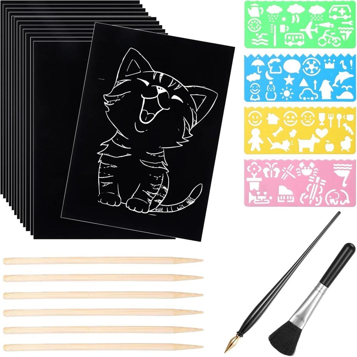 مجموعة فنية من ورق الخدش EULM مكونة من 50 ورقة مقاس 7.8 × 11.2 بوصة ورق خدش مطلي باللون الأسود للأطفال والكبار