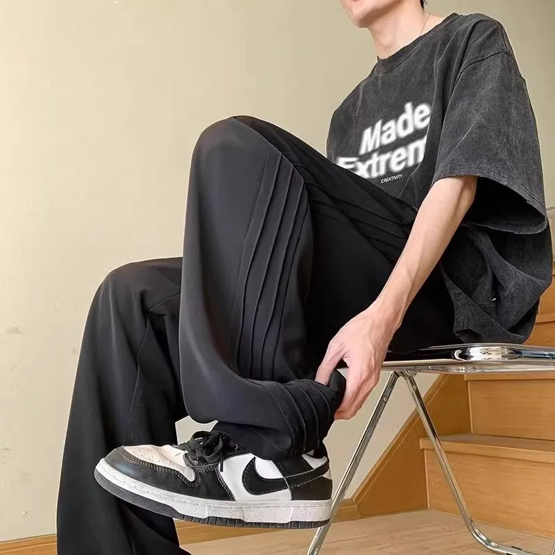 

Large Size Men's Casual Pants Straight Leg Loose Waist Thin Breathable Waed Polyester Fiber Comfortable Daily Wear