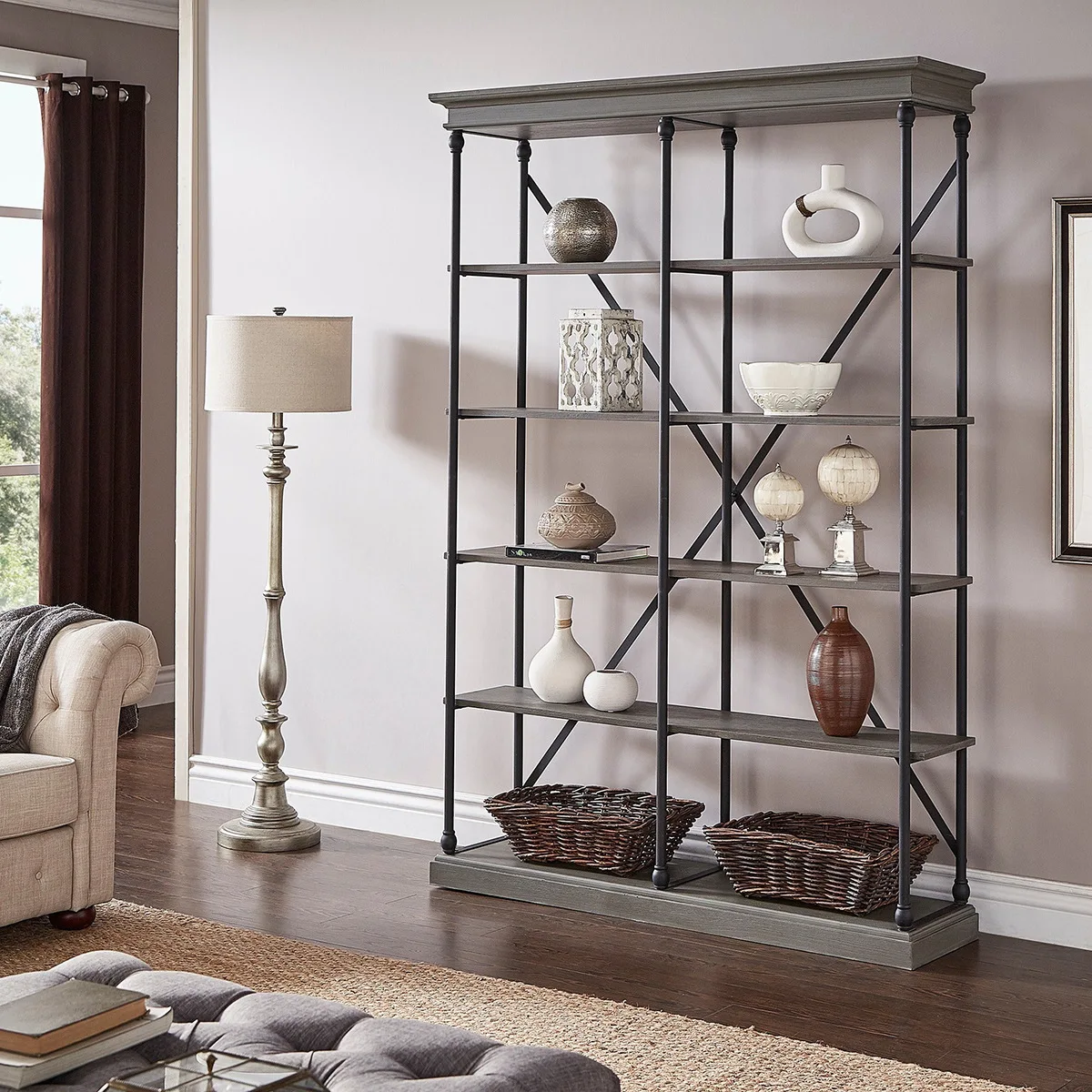 ML  country retro iron bookcase creative landing industrial style display rack shelf shelf solid wood bookshelves