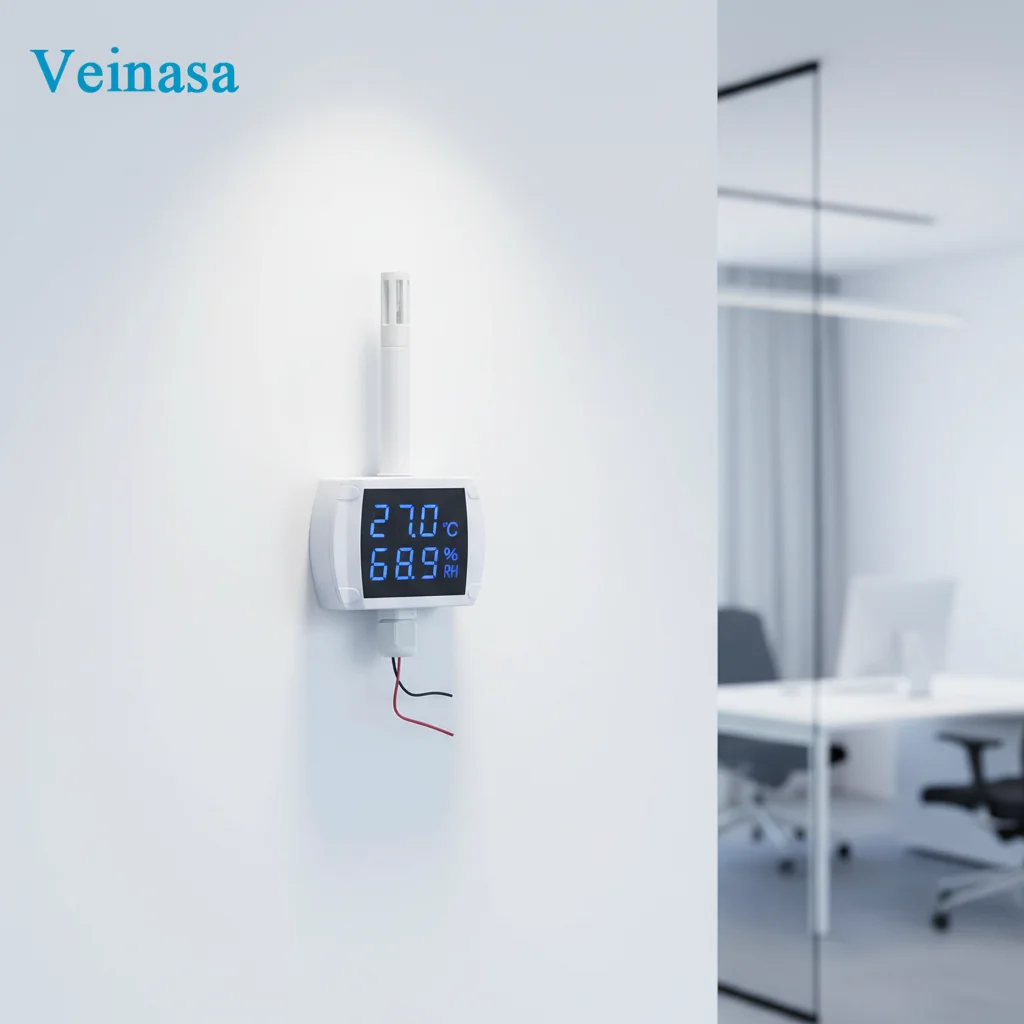 

2026 Veinasa HTW-GS1-RS485 Digital Sensor Temperature Humidity Transmitter Buzzer Alarm Transmission LCD Display Greenhouse Ware