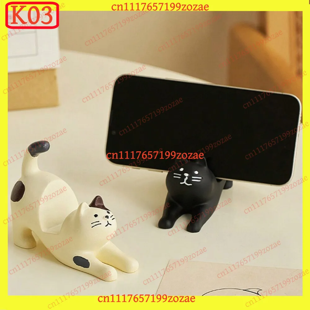 K03 Cute Spotted Cat Phone Holder Desktop Stand Kitten Figurine for Office Bedroom Tabletop, Replacement Parts