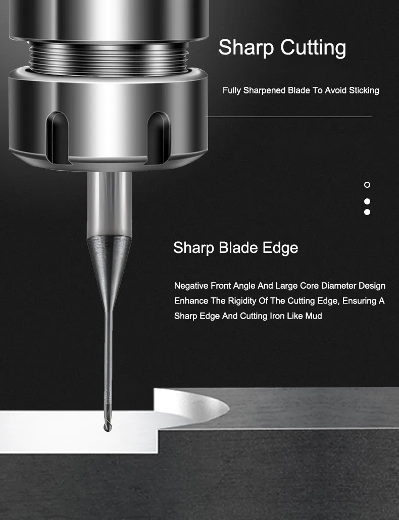 SHAZAM HRC65 2-Schneiden-Tiefnutfräser mit Mikrodurchmesser, Wolframstahl-Hartmetall-Nanobeschichtung für CNC-Bearbeitung, Schaftfräser – Detail 3