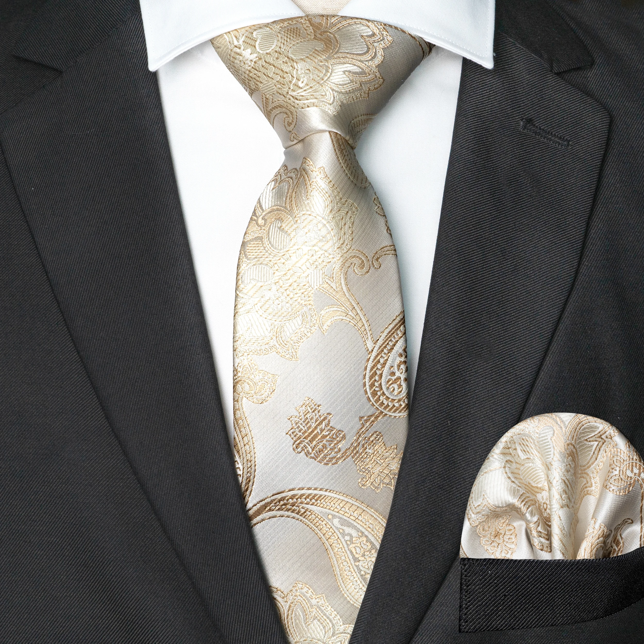 Men's Classic Jacquard Design Tie and Pocket Square Two-Piece Set Fashionable Business Formal Tie Wedding Party Suit Tie Set Men's Gift