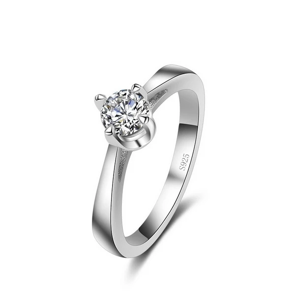 Genuine 925 Sterling Silver 4 Claws 5A Cubic Zircon Finger Rings for Women Girls Wedding Engagement Party Fashion Jewelry Gifts