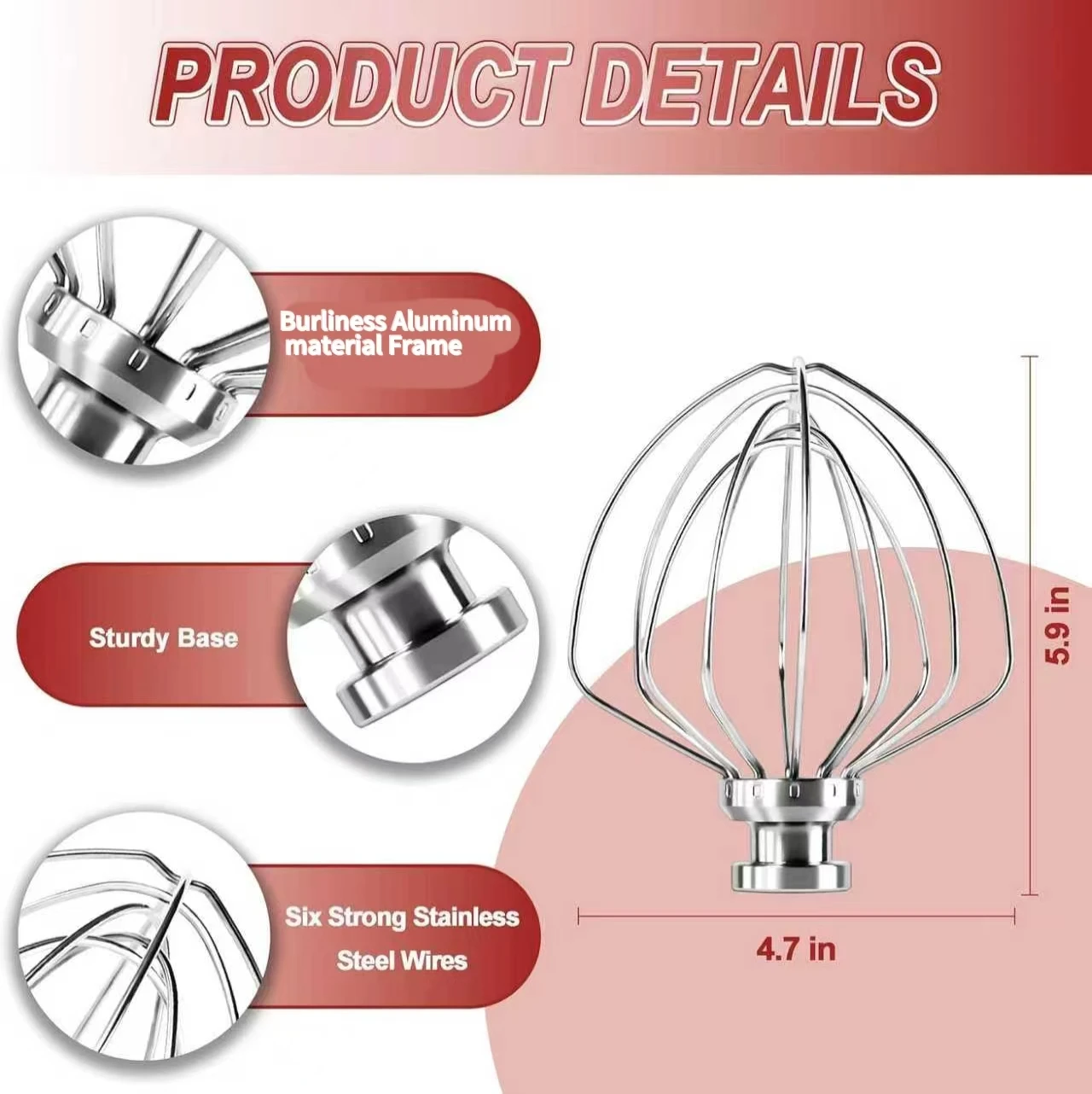 Image 4: Fouet à 6 fils 4.5-5 QT K45WW, accessoire de batteur à œufs en acier inoxydable pour mélangeur Kitchenaid, adapté au mélangeur sur socle à tête inclinable, fouet rapide
