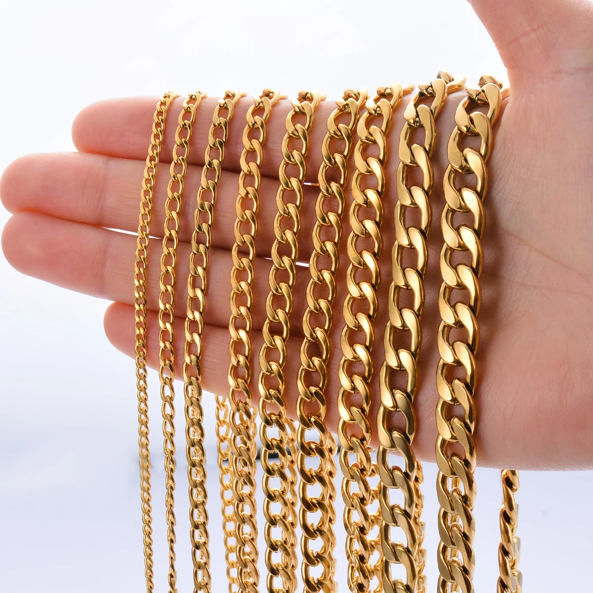 1 Stück kubanische Gliederkette aus Edelstahl, 3 mm–9,5 mm, Curban-Gliederkette für Männer und Frauen, Länge 21 cm–75 cm – Detail 6