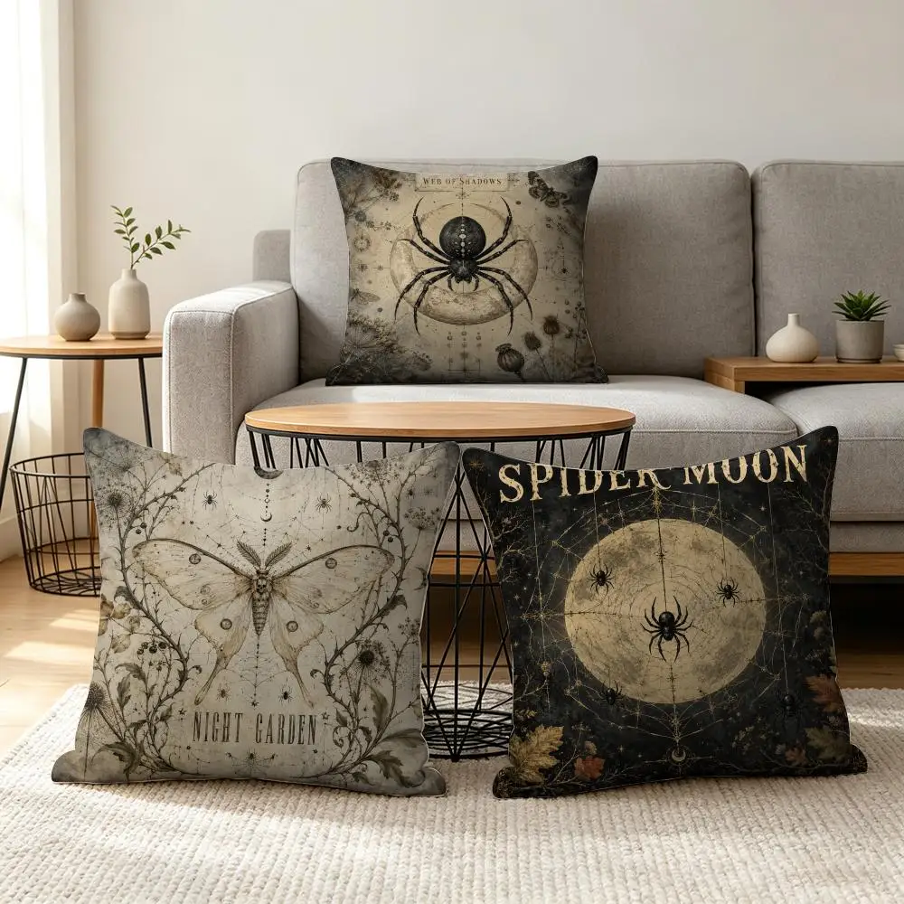 Gothic Spider Web Cushion Cover Soft Short Plush Pillow Cover Smooth Cozy Texture Aesthetic Cushion Case Home Decor