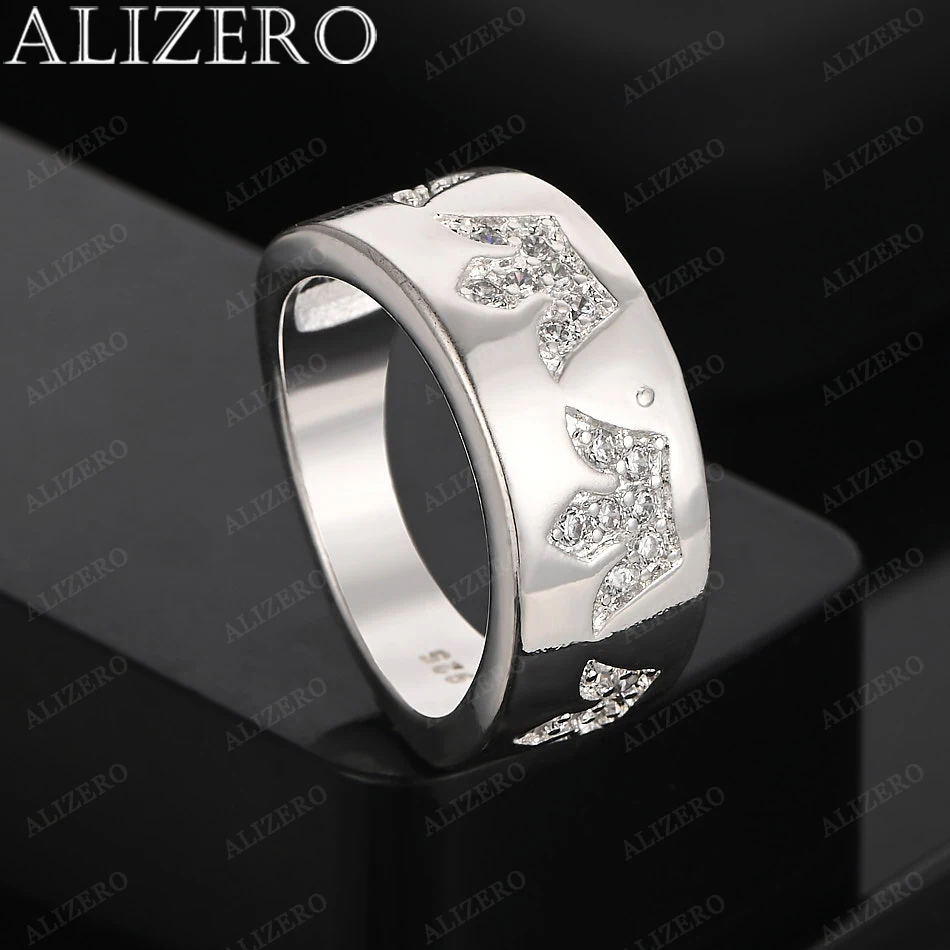 

ALIZERO 925 Sterling Silver Rings Zircon Crown Ring For Women Men Wedding Engagement Band Fashion Party Gift Fine Jewelry