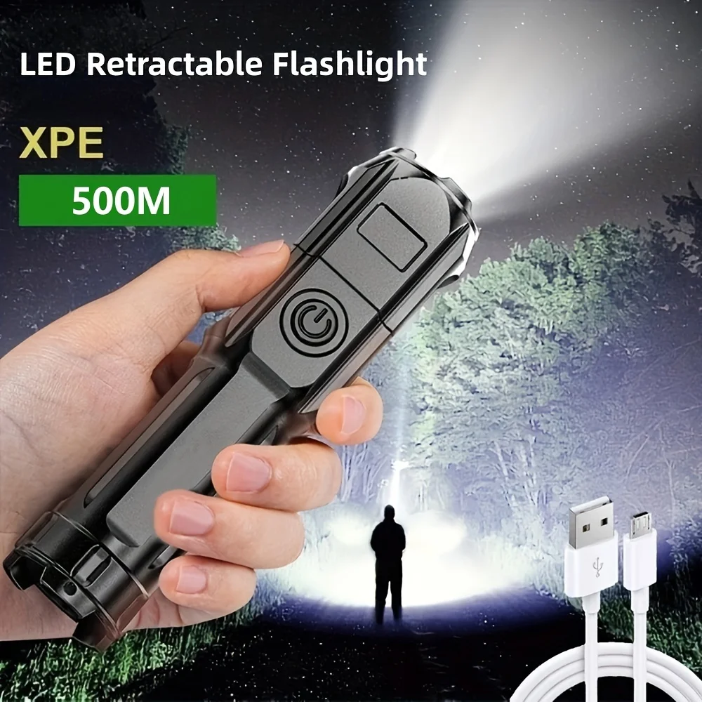 LED Camping Torch Flashlight Aluminium Alloy USB Charging Spotlight Zoom Lantern Built-in Battery For Fishing Outdoor Waterproof