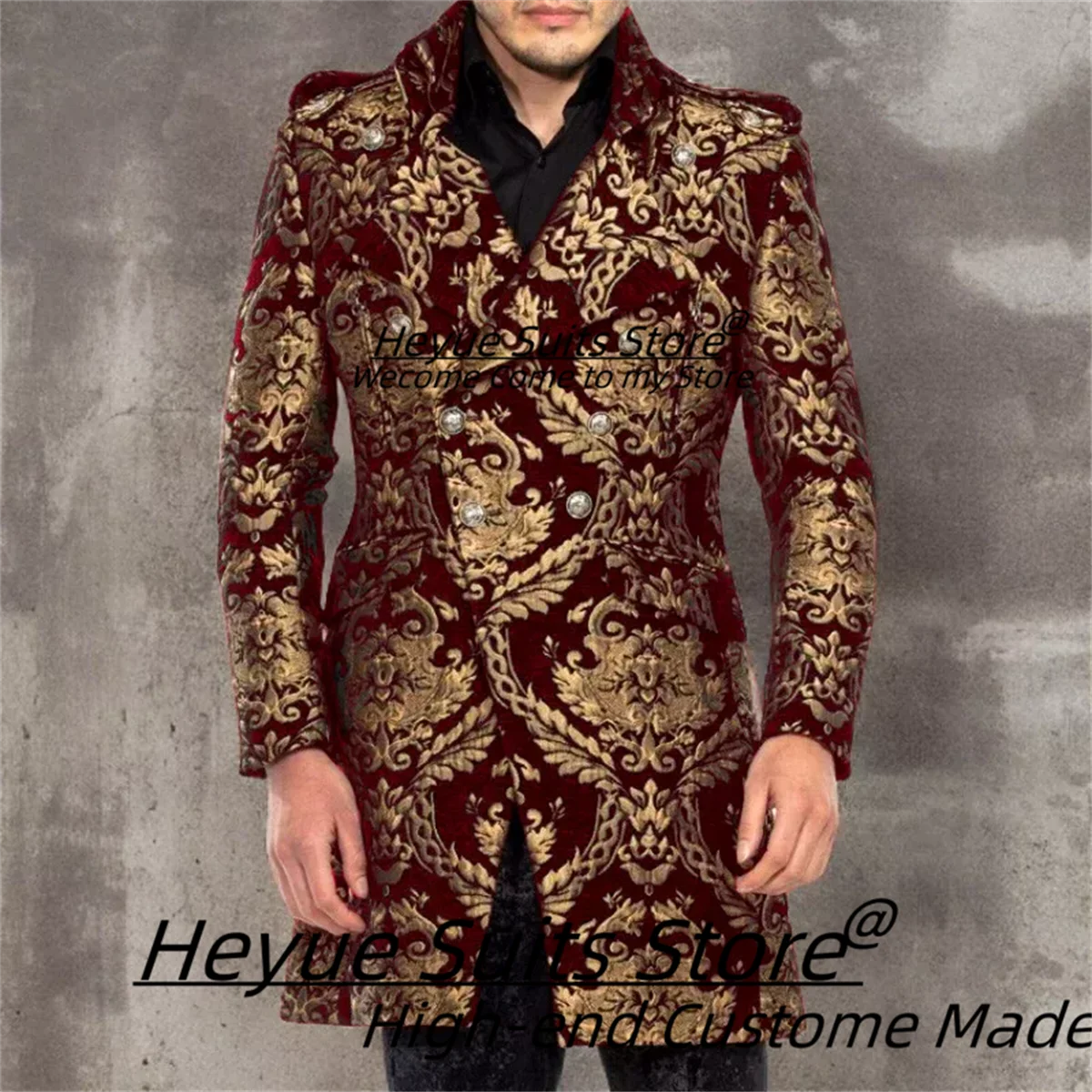 

Customized European Jacquard Retro Men Suits Male Party Prom Blazers Slim Fit Groom Wedding Tuxedos 2 Pieces Sets Ropa Hombre