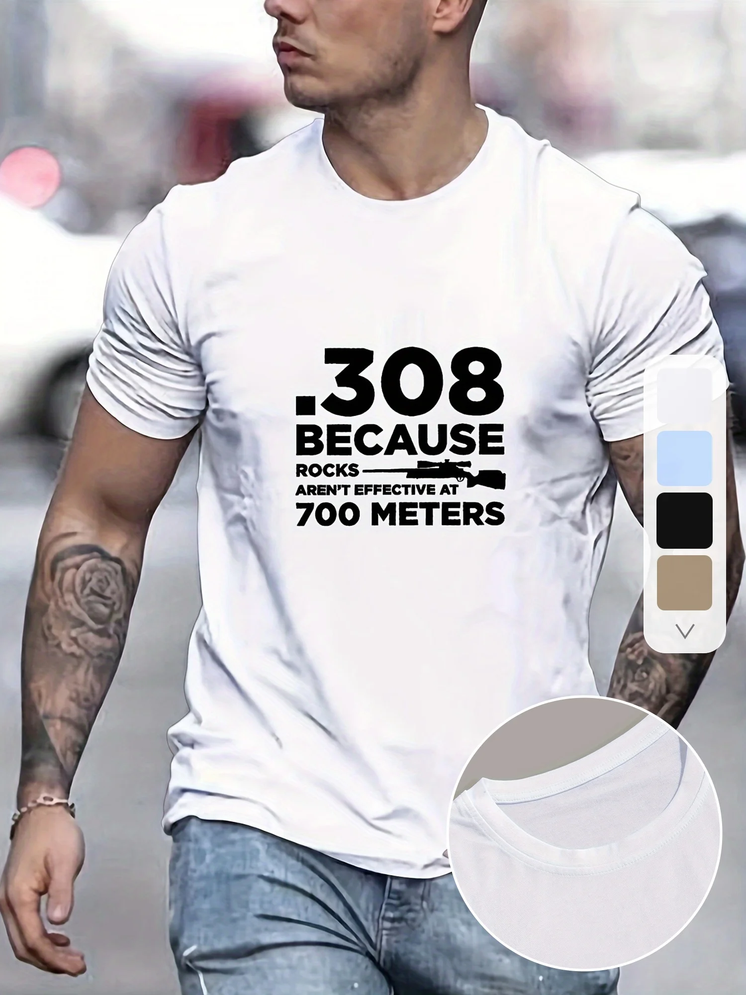 

Men's Navy Blue 308 Graphic Casual T-Shirt - Summer Short Sleeve Round Neck Tee with Humorous Text Design