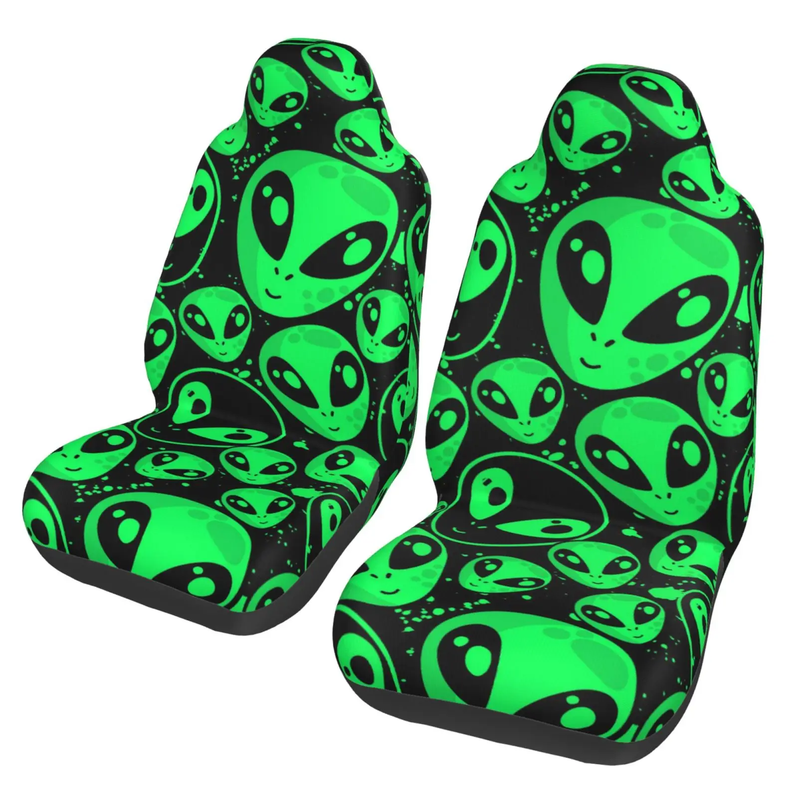 Green Alien UFO Pattern 2 PCS Car Seat Covers Front Auto Seat Cover Breathable Car Bucket Seats Protector Covers Universal Fit