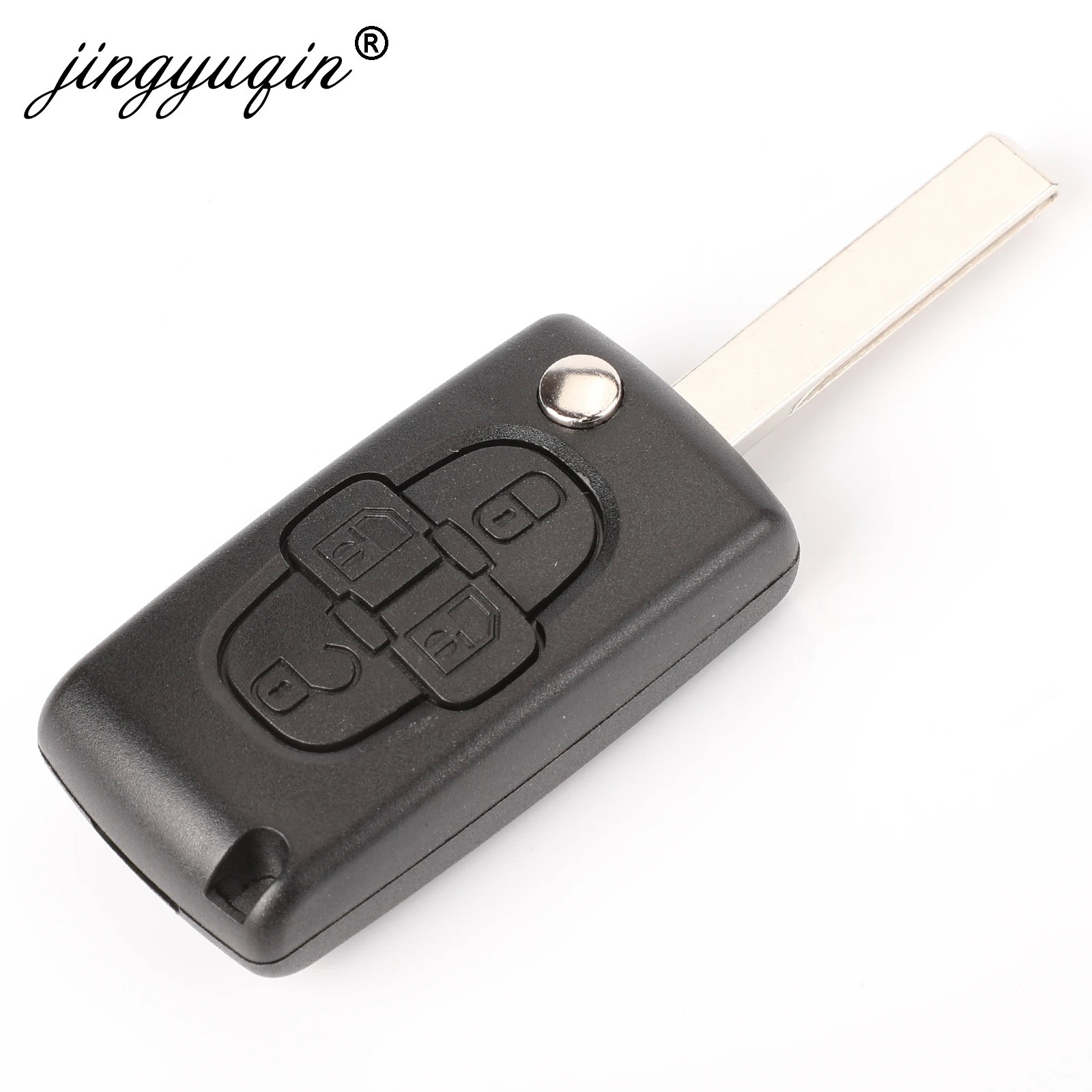 Jingyuqin-chave do carro shell va2/hca lâmina sem cortes, 4 botões, flip, para peugeot 1007 ce0523, controle remoto